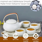 ZENS Japanese Teapot Set with 4 Cups, 27oz Minimalist Ceramic Infuser Pot - Image 2