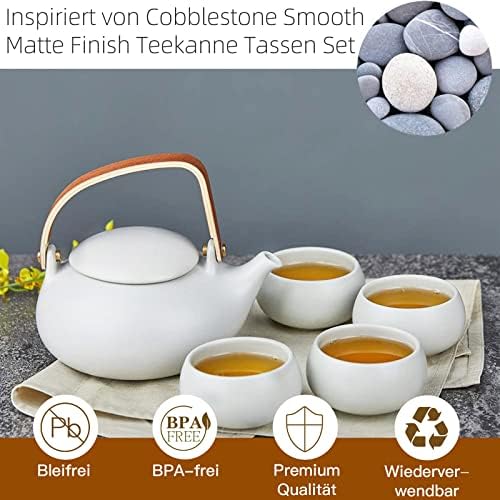 ZENS Japanese Teapot Set with 4 Cups, 27oz Minimalist Ceramic Infuser Pot - Image 2