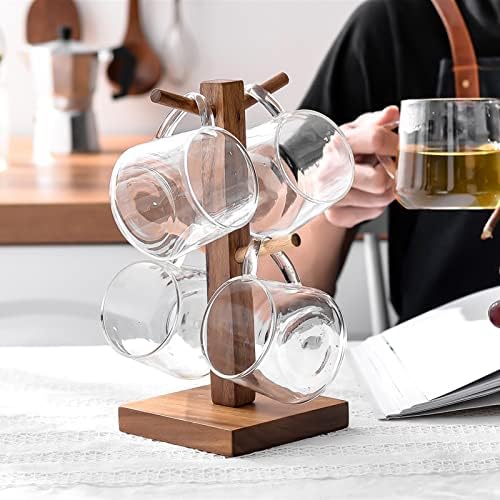 LIU- Coffee Mug Holder for Counter, Rustic Wood Mug Tree, Farmhouse Wooden Coffee Cup Rack,Holds 4 Mugs,Display Stand Organizer,Brown - Image 3