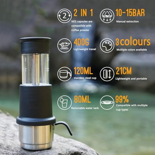 Portable Manual Espresso Coffee Maker, 2-in-1 Design,120 Ml Stainless Steel Cup, Milk Frother, with Traveling Bag, Lightweight and Compact for Camping and Travel (White) - Image 3