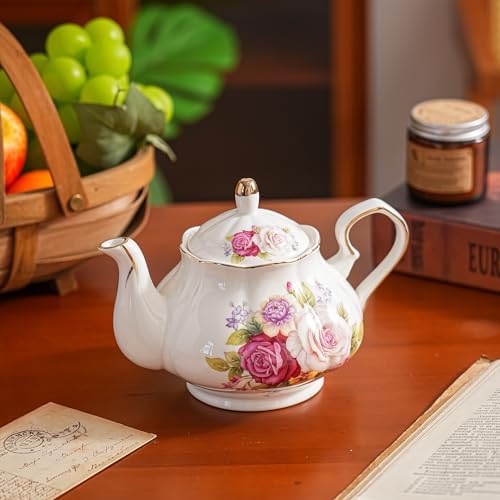 Agyiuns Flower Ceramic Teapot,22oz Porcelain Tea pot for Tea Coffee Milk for Office Home Men Women as Gift (Rose) - Image 7
