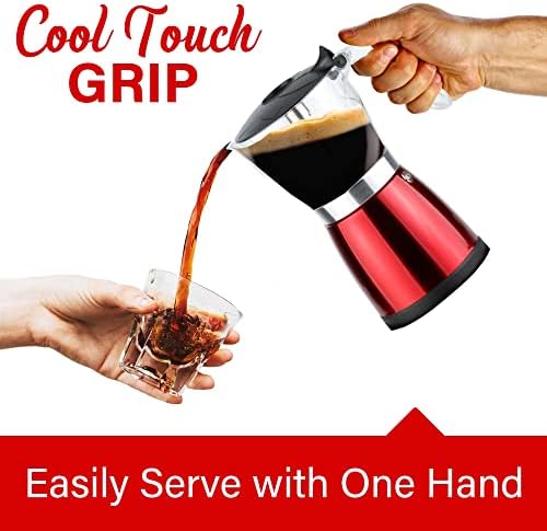 Brentwood TS-119R 550-Watt Cordless Electric Moka Pot Espresso Machine, 6-Servings (Red) - Image 4