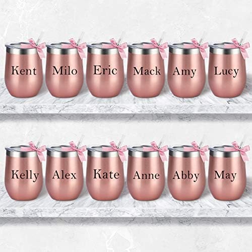 8 Pack 12Oz Stainless Steel Wine Tumblers, Insulated Wine Tumbler, Double Wall Insulated Wine Glass, Stainless Steel Stemless Wine Cups with Lids for Coffee, Wine, Cocktails, Champaign, Rose Gold - Image 5
