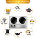 CUSIMAX 1800W Ceramic Electric Hot Plate for Cooking, Double Burner, Silver - Image 3