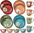 Qinyoung 16 Pcs Dinnerware Set Reusable Kitchen Bowls Plates and Mugs Set Ceramic Bowls Deep Plates Coffee Mugs Dishwasher, Microwave, Oven Safe for Breakfast Lunch Dinner Tea Party, Service for 4 by Qinyoung