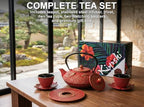 Red Koi Cast Iron Tea Set, 2 Cups, 2 Saucers, Infuser & Matching Trivet - Image 3