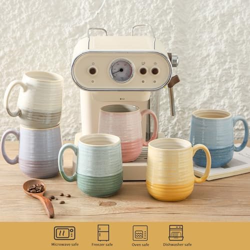 HASENSE Coffee Mugs Set of 6, 15 OZ Porcelain Cups, Two‑Tone Reactive Glaze - Image 2
