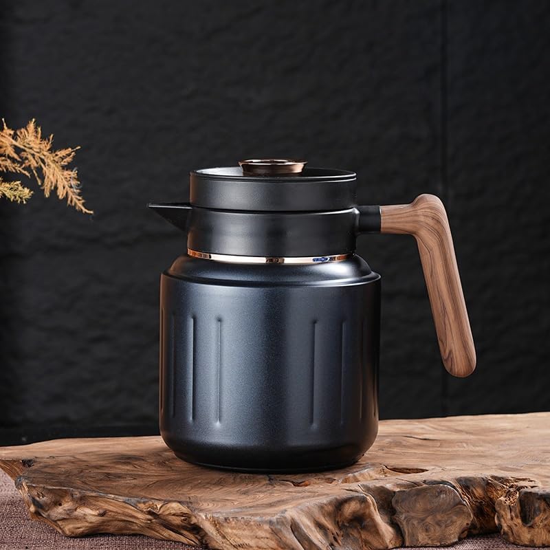 1 Liter Thermal Coffee Carafes For Keeping Hot, Large Stainless Steel Insulated Carafe Double Wall Insulated Coffee Carafe And Beverage Dispenser With Tea Infuser And Strainer(Black) by Unknown