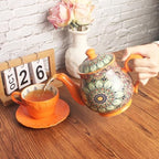 Porcelain Tea Set 5-Piece Tea Set,Teapot and Cup Set（34.2OZ、8.5OZ) Bohemian style suitable for tea, milk, coffee - Image 6