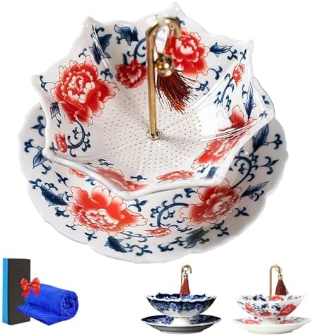 Ceramic Tea Strainer for Loose Leaf Tea, Umbrella Shape Porcelain Tea Filter with Drip Base, Reusable Fine Mesh Tea Infuser for Mug Cup and Teapot (Red) by Unknown