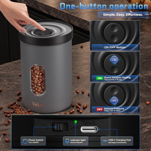 Veken Electric Vacuum Coffee Canister with Window, Auto-Seal Container,19OZ - Image 3