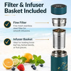 Farasi Tea Infuser for Loose Leaf Tea Smart Water Bottle with Temperature Display, Stainless Steel Insulated Coffee and Fruit Tea Infuser Bottle - Green Floral Travel Tea Mugs 15 oz - Image 5