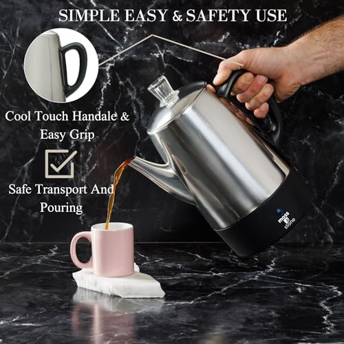 Moss & Stone 10 Cup Electric Percolator Coffee Pot, Stainless Steel - Image 6