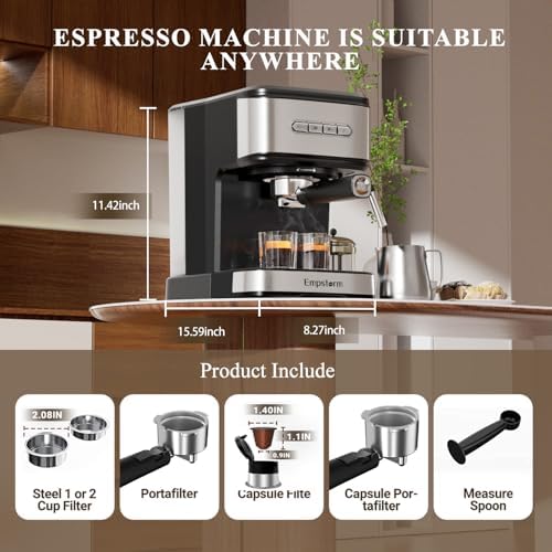 Empstorm 01E 20 Bar Espresso Machine Stainless Steel Cappuccino Machines - Image 6