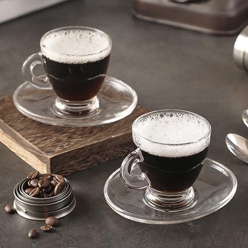 Espresso Cups with Saucers and Spoons Set of 6, Glass Demitasse Cups for Cappuccino Latte Café Mocha Tea and More Beverage, 3.2OZ/95ML, Clear - Image 5