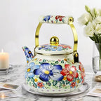 Floral Enamel Tea Kettle 2.5L Vintage Stovetop Teapot for Hot Water Tea - Image 2