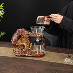 Glass Teapot Set with Infuser Semi Automatic Dragon Tea Set with 6 Small Cups (red golden dragon-b) - Image 6