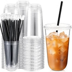 Ziliny 100 Sets 18 oz Clear Plastic Iced Coffee Cups with Lids and Straws by Ziliny