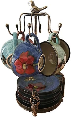 Creation Core Vintage Bronze Iron Coffee Cup Holder Storage Premium Rustic Tea Mug and Saucer Display Rack Holds 6 Cups - Image 4