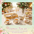 22 Pcs Vintage Porcelain Tea Sets for 6, White Magnolia Floral - Image 4