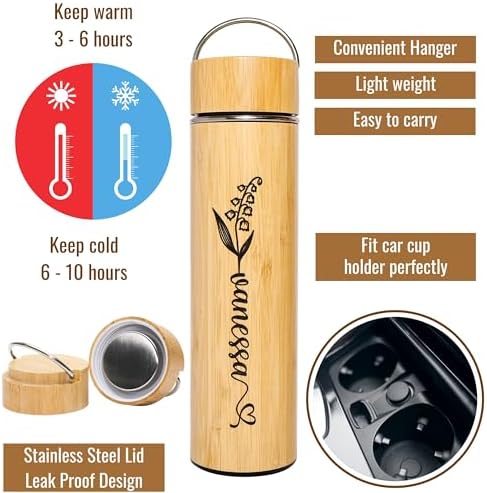 Custom Name Bamboo Tea Infuser 17 oz Tea Tumbler Infuser Bottle for Loose Tea Leaves, Tea Cup Travel Mug Stainless Steel Gift - Image 5