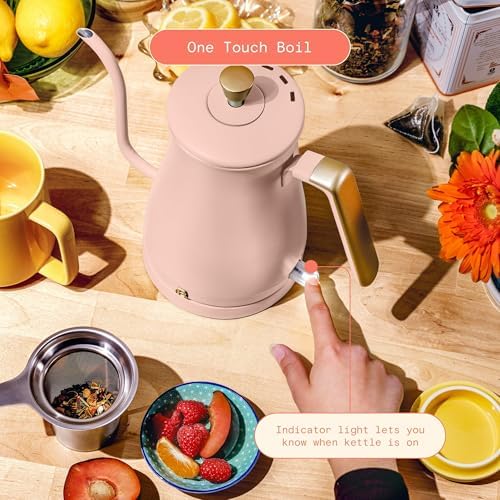 1 Liter Electric Gooseneck Kettle with Precision Pour Spout, Auto Shut Off, Cordless Design, 1200W (Rose) - Image 4