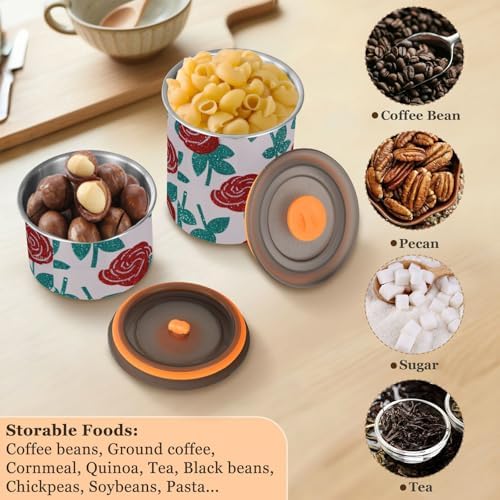 Fake Glitter Cartoon Rose Flower Pink Designed Dry Food Storage Containers Stainless Steel Storage Containers For Pantry 1 Button Opening Coffee Canister - Image 6