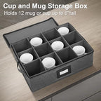 Mug Storage Box with Dividers 2 Pack, Hard Top Cup Storage for Coffee Mug - Image 2