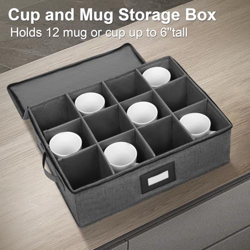 Mug Storage Box with Dividers 2 Pack, Hard Top Cup Storage for Coffee Mug - Image 2