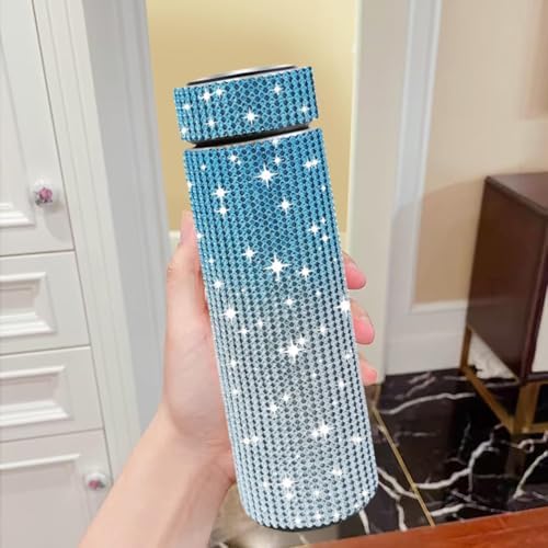 17 oz Bling Stainless Steel Water Bottle Rhinestone Vacuum Water Bottle Glitter Bottles Diamond Vacuum Flask Mug Gift Girls Women (500ml), Gradient Blue - Image 3