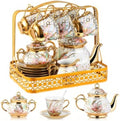 22 Pcs Vintage Porcelain Tea Sets for 6, White Magnolia Floral by Suttmin