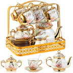 22 Pcs Vintage Porcelain Tea Sets for 6, White Magnolia Floral by Suttmin