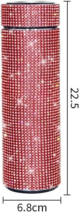 17 oz Bling Stainless Steel Water Bottle Rhinestone Vacuum Water Bottle Glitter Bottles Diamond Vacuum Flask Mug Gift Girls Women (500ml),Red - Image 2