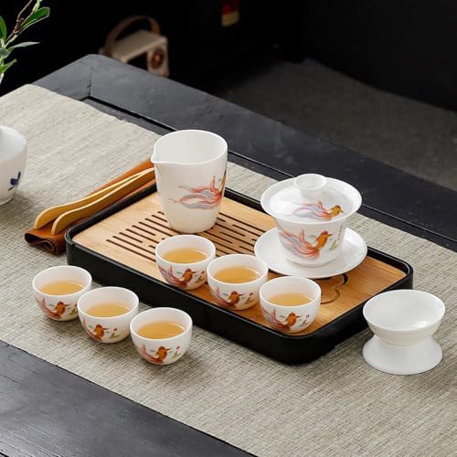 Chinese Tea set Traditional, Chinese Gongfu Tea Set for Adults, Kung Fu Tea Set with 6 Cups, Porcelain Teaset (JYMT Gaiwan6) - Image 4