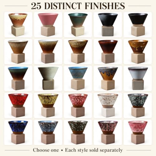 Ceramic Pedestal Coffee Cup, 7 Oz Flared Mug with Square Holder, 25 Colors (Sandstone Speckle) - Image 7