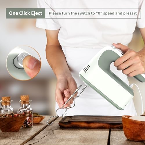 Yomelo 9-Speed Digital Hand Mixer Electric, 400W Powerful DC Motor, Hand Mixer Electric Handheld with Snap-On Storage Case, 5 Stainless Steel Accessories, Beaters, Dough Hooks, Whisk(Light Green) - Image 5