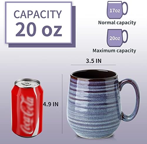Hasense Large Coffee Mugs Set of 2, Ceramic 20 oz Coffee Cups for Office and Home, Modern Coffee Mug with Big Handle for Latte Coffee Tea Soup as Gifts, Dishwasher & Microwave Safe, Blue and Purple - Image 2