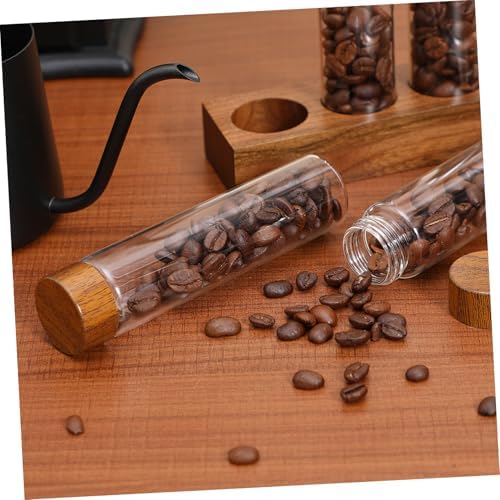 Coffee Bean Storage Tubes Set with Wooden Stand Glass Sealed Jars - Image 6