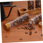 Coffee Bean Storage Tubes Set with Wooden Stand Glass Sealed Jars - Image 6