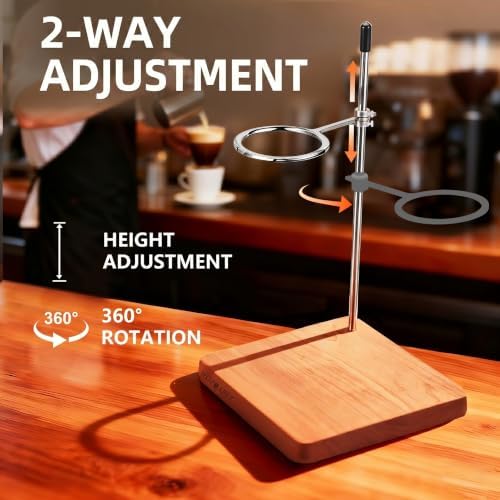 Pour Over Stand with Cherry Wood Base & Stainless Steel 360° Adjustable Coffee Filter Holder - Coffee Dripper Station for V60, Chemex & Glass Funnels - Home Barista Brew Station(Stand Only) - Image 4