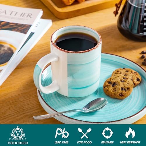 vancasso Bonita Ceramic Coffee Mug Set of 6,16 Oz Coffee Cups with Large Handle for Tea,Latte,Cappuccino,Milk,Cocoa,Dishwasher&Microwave Safe(Blue) - Image 3