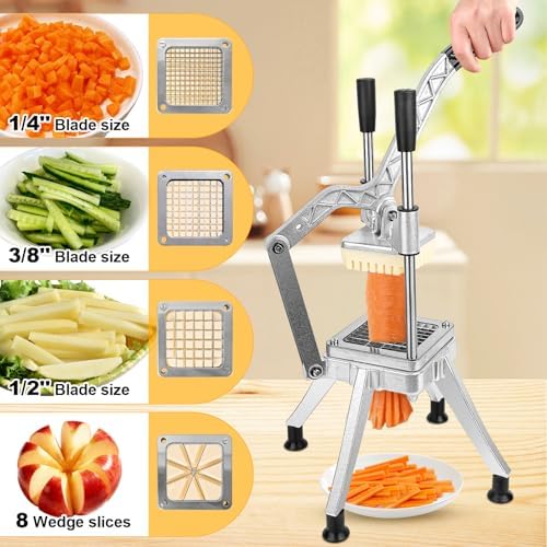 Commercial french Fry Cutter for Potatoes, Vegetable Chopper with 4 Stainless Steel Blades (1/4" 3/8" 1/2" & 8-Wedge), Heavy Duty Onion Dicer Professional Fruit Slicer for Restaurant & Home - Image 2