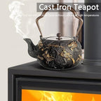 Japanese Cast iron Teapot, 1.4L Tea Kettle for Stovetop Safe, Keep Warm Gilding Nine Dragons Pattern cast Iron Kettle For Coffee Tea Bags Loose Tea Black Tea - Image 3