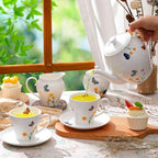 Zhehao 7-Piece British Porcelain Tea Set for Adults, Vintage Butterfly Floral Tea Party Set with 32oz Teapot, 7oz Cups and Saucers Creamer Sweet Bowl, Elegant Luxury Gift for Women Wedding Birthday - Image 3