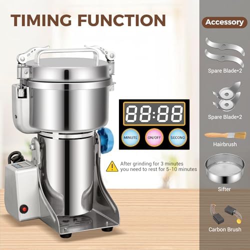 LEEVOT Grain Mill Grinder, 750g Commercial Spice Grinder Electric 2000W Stainless Steel Pulverizer Dry Grinder for Grinding Wheat, Oats, Corn, Pepper, and Coffee Beans – Grinder for Kitchen. - Image 3