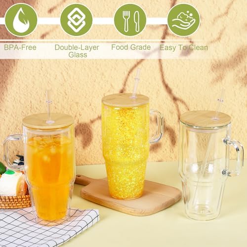 32 Oz Glass Snow Globe Tumbler Cup With Handle, Pre-Drilled Double Wall Glass Coffee Mug For Snow Globe Diy Glitter - Image 3