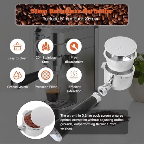 New 51mm Espresso Bottomless Portafilter 3 Ears with Black Handle Compatible for CASABREWS CM5418 and 3700 Essential, with Puck Screen, Double Shot Filter Basket - Image 6