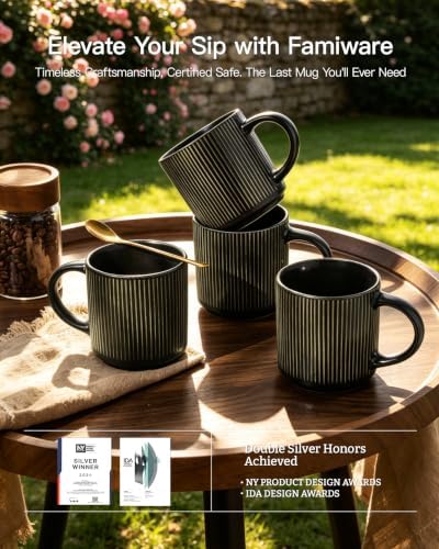 famiware Coffee Mug Set of 8, Star 12 oz Ceramic Mugs Cups Set with Handle - Image 5