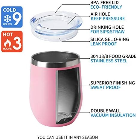 HASLE OUTFITTERS 12oz Wine Tumbler with Lid Stemless Wine Glasses Double Wall Vacuum Travel Mugs stainless steel Coffee Cup for Cold & Hot Drinks Wine Coffee Cocktails Beer 6 Pack Pink - Image 5