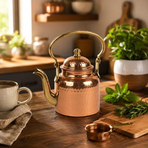 Traditional Copper Kettle 600 ml for Serving Tea, Coffee and Hot Beverages by IBAIndianbeautifulart